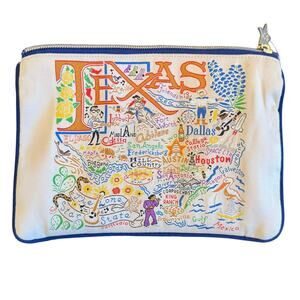 Catstudio Texas Map Embroidered Zip Pouch Travel Cosmetic Bag Cream Multicolor